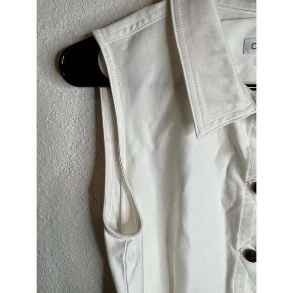 Calvin Klein Women’s White Sleeveless Shirt Dress Sz 8 Belted Button Front Hem - Picture 9 of 14